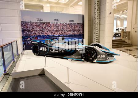 Wien, Österreich. Technisches Museum Wien. Formel E zeigt das Auto an Stockfoto