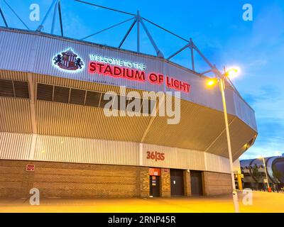 Das Stadion des Lichts in der Dämmerung, Vaux Brauerei, Schafställe, Sunderland, Tyne und Wear, England, Vereinigtes Königreich Stockfoto