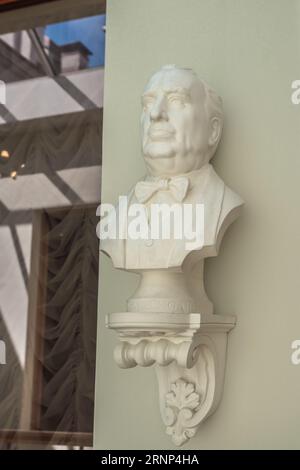 Emilis Melngailis Skulptur in der Lettischen Komponistengalerie im Haus der Schwarzen Köpfe - Riga, Lettland Stockfoto