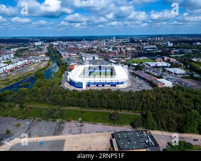 Eine Luftaufnahme des King Power Stadium, Heimstadion von Leicester City während des Sky Bet Championship Matches Leicester City vs Hull City im King Power Stadium, Leicester, Großbritannien, 2. September 2023 (Foto: Ryan Crockett/News Images) Stockfoto