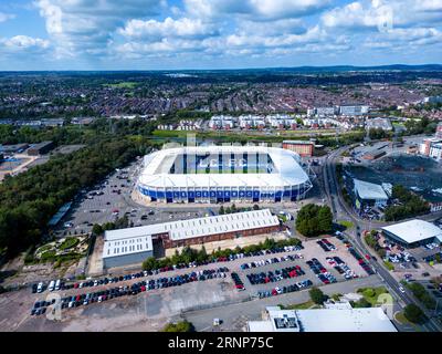 Leicester, Großbritannien. September 2023. Eine Luftaufnahme des King Power Stadium, Heimstadion von Leicester City während des Sky Bet Championship Matches Leicester City vs Hull City im King Power Stadium, Leicester, Vereinigtes Königreich, 2. September 2023 (Foto: Ryan Crockett/News Images) in Leicester, Vereinigtes Königreich am 2023. (Foto: Ryan Crockett/News Images/SIPA USA) Credit: SIPA USA/Alamy Live News Stockfoto