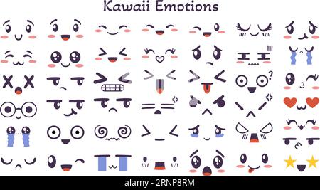 Kawaiisches Gesicht, das Emotionen und Stimmung ausdrückt Stock Vektor