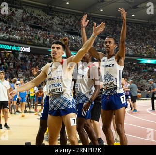 Téo Andant aus Frankreich nimmt am 9. Tag der Leichtathletik-Weltmeisterschaft Budapest am 27. August 2023 am 4x400-m-Staffelfinale der Männer Teil. Foto b Stockfoto