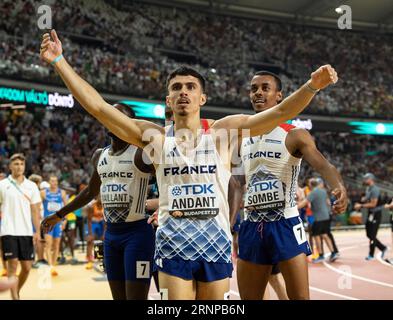 Téo Andant aus Frankreich nimmt am 9. Tag der Leichtathletik-Weltmeisterschaft Budapest am 27. August 2023 am 4x400-m-Staffelfinale der Männer Teil. Foto b Stockfoto