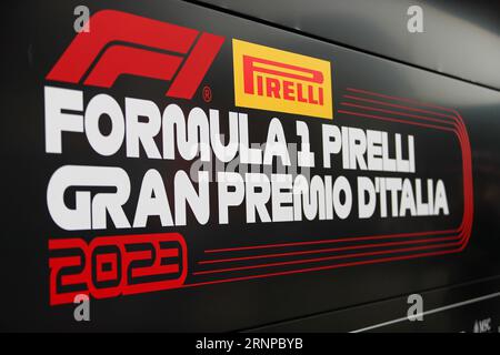 Event-Logo während des freien Trainings am Samstag, 2. September 2023 FORMEL 1 PIRELLI GRAN PREMIO D’ITALIA 2023 - 1. September bis 3. September Monza, MB, ITALIEN Stockfoto