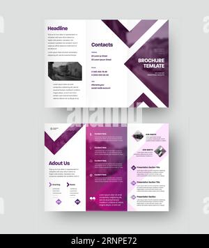 Vektordreifaltung mit Unternehmenspräsentation, farbenfrohem Design, dreieckigen Einsätzen, Foto. Broschürenvorlage mit realistischen Schatten, Business Co Stock Vektor