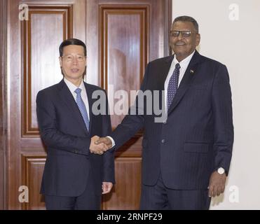 (170826) -- KHARTUM, 26. August 2017 -- der chinesische Vize-Ministerpräsident Zhang Gaoli trifft sich mit dem ersten Vizepräsidenten des Sudan und Premierminister Bakri Hassan Saleh in Khartum, Sudan, 25. August 2017. ) (wyl) SUDAN-CHINA-ZHANG GAOLI-VISIT GaoxJie PUBLICATIONxNOTxINxCHN Khartoum August 26 2017 der chinesische Vizepremier Zhang Gaoli trifft sich mit dem Ersten Vizepräsidenten und Premierminister des Sudan Bakri Hassan Saleh in Khartoum Sudan August 25 2017 wyl Sudan China Zhang Gaoli Visit GaoxJie PUBLICATIONxNOTxCHINxN Stockfoto