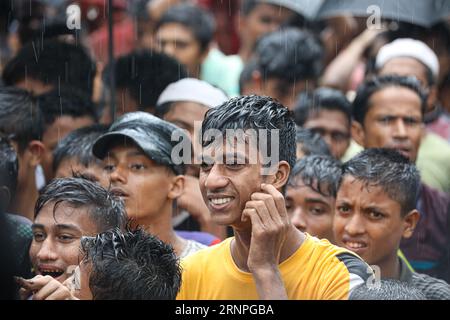 Am 25. August 2023 wurde der Rohingya-Tag mit einer Kundgebung im Kutupalong-Lager, Cox's Bazar, markiert, die eine schnelle Rückführung in ihre Heimat forderte. Stockfoto