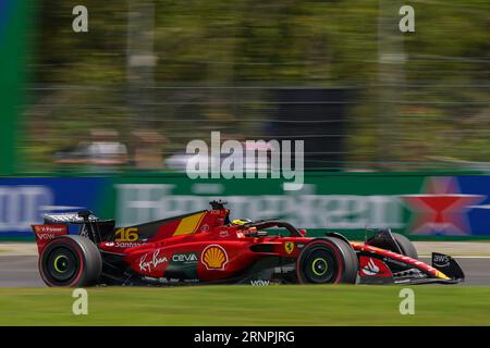 Charles Leclerc aus Monaco fuhr die (16) Scuderia Ferrari SF-23 während des Großen Preises 2023 von Pirelli in der Formel 1 am 2. September 2023 in Monza, Italien. Quelle: Luca Rossini/E-Mage/Alamy Live News Stockfoto