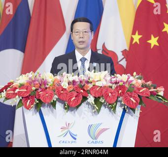 (170912) -- NANNING, 12. September 2017 -- der chinesische Vizepremier Zhang Gaoli hält eine Rede während der Eröffnungszeremonie der 14. China-ASEAN Expo und des China-ASEAN Business and Investment Summit in Nanning, der Hauptstadt der südchinesischen autonomen Region Guangxi Zhuang, 12. September 2017. ) LB) CHINA-GUANGXI-NANNING-ZHANG GAOLI-ASEAN-OPENING (CN) WangxYe PUBLICATIONxNOTxINxCHN Stockfoto