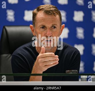 September 2023; St Andrews, Birmingham, West Midlands, England; EFL Championship Football, Birmingham City versus Millwall; Millwall Manager Gary Rowett auf der Pressekonferenz nach dem Spiel Stockfoto