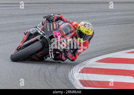 Barcelona, Spanien. September 2023. Aleix Espargaró (41) vom Aprilia Racing Team während des MotoGP Gran Premi Monster Energy de Catalunya Sprint Race am Samstag. 1-2-3 September 2023 auf dem Circuit de Barcelona-Catalunya in Barcelona, Spanien. Quelle: Rosdemora/Alamy Live News Stockfoto