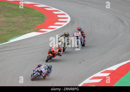 Barcelona, Spanien. September 2023. Alex Márquez (73) von Gresini Racing, Marc Márquez (93) von Repsol Honda Team, Luca Marini (10) von Team VR46 und Fabio Di Giannantonio (49) von Gresini Racing während des MotoGP Gran Premi Monster Energy de Catalunya Sprint Race am Samstag. 1-2-3 September 2023 auf dem Circuit de Barcelona-Catalunya in Barcelona, Spanien. Quelle: Rosdemora/Alamy Live News Stockfoto