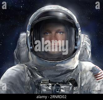 Apollo-11-Astronaut Neil Armstrong auf dem Mond, Illustration Stockfoto