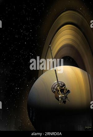 Cassini-Huygens-Sonde nähert sich Saturn, Abbildung Stockfoto