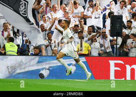 Real Madrid feiert am 2. September 2023 das Tor beim 4. Sportspiel der La Liga EA Sports zwischen Real Madrid und Getafe im Santiago Bernabeu Stadion in Madrid, Spanien. Quelle: Edward F. Peters/Alamy Live News Stockfoto