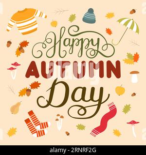 Handschrift Happy Autumn Day. Handgezeichnete moderne Kalligraphie. Stock Vektor