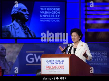 (170929) -- WASHINGTON D.C., 29. September 2017 -- der chinesische Vize-Premier Liu Yandong hält eine Rede an der George Washington University in Washington D.C. 28. September 2017. Das erste China-USA Der soziale und der persönliche Dialog fanden am Donnerstag in Washington D.C. statt. Die Veranstaltung wurde gemeinsam von dem chinesischen Vize-Premier Liu Yandong und dem US-Außenminister Rex Tillerson geleitet. (PSW) US-WASHINGTON D.C.-CHINA-SOZIALER UND PERSÖNLICHER DIALOG YINXBOGU PUBLICATIONXNOTXINXCHN Stockfoto