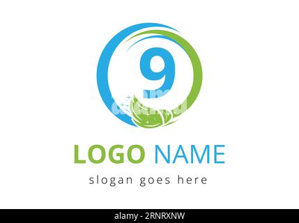 Letter 9 Cleaning Service Logo Design Concept Mit Clean Brush Symbol. Logo-Symbol der Reinigungsfirma Stock Vektor