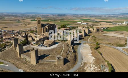 Blick auf den wunderschönen Artajona-Zaun in der Region Navarra, Spanien. Stockfoto