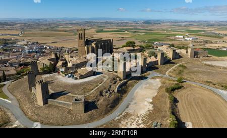 Blick auf den wunderschönen Artajona-Zaun in der Region Navarra, Spanien. Stockfoto