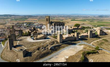 Blick auf den wunderschönen Artajona-Zaun in der Region Navarra, Spanien. Stockfoto