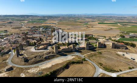 Blick auf den wunderschönen Artajona-Zaun in der Region Navarra, Spanien. Stockfoto