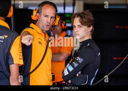Monza, Italie. September 2023. PIASTRI Oscar (aus), McLaren F1 Team MCL60, Portrait während des Formel 1-Grand-Prix 2023 von Pirelli Grand Premio d'Italia, 14. Runde der Formel-1-Weltmeisterschaft 2023 vom 1. Bis 3. September 2023 auf dem Autodromo Nazionale di Monza in Monza, Italien - Foto Xavi Bonilla/DPPI Credit: DPPI Media/Alamy Live News Stockfoto