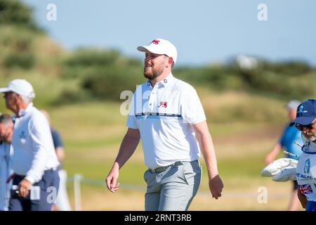 St. Andrews, Schottland. September 2023. Matthew McClaen während der ersten Runde der Einzelspiele des Walker Cup 2023. Stockfoto