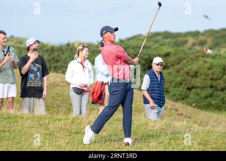 St. Andrews, Schottland. September 2023. Caleb Surratt während der ersten Runde der Einzelspiele des Walker Cup 2023. Stockfoto