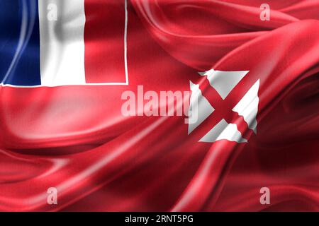 3D-Illustration Einer Wallis- und Futuna-Flagge – realistische wehende Stoffflagge. Stockfoto