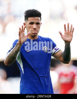 Chelsea Enzo Fernandez in Aktion während des Spiels in der Premier League in Stamford Bridge, London. Bilddatum: Samstag, 2. September 2023. Stockfoto