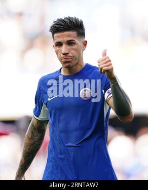 Chelsea Enzo Fernandez in Aktion während des Spiels in der Premier League in Stamford Bridge, London. Bilddatum: Samstag, 2. September 2023. Stockfoto