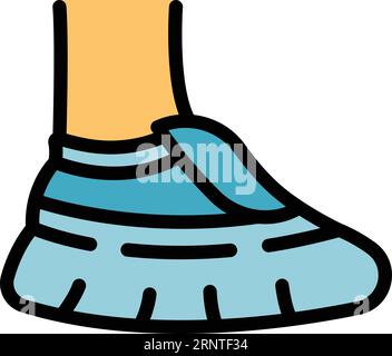 Konturvektor für das Symbol der Sicherheitsschuhabdeckung. Medizinische Schuhe. Schuhfußfarbe flach Stock Vektor