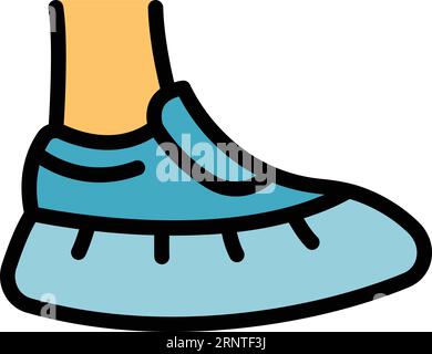 Konturvektor für das Schuhsymbol der Ärzteabdeckung. Fußanzug. Medizinische Schuhe Farbe flach Stock Vektor