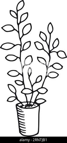 Natürliche Pflanze im Blumentopf-Doodle. Urbanes Dschungel-Symbol Stock Vektor