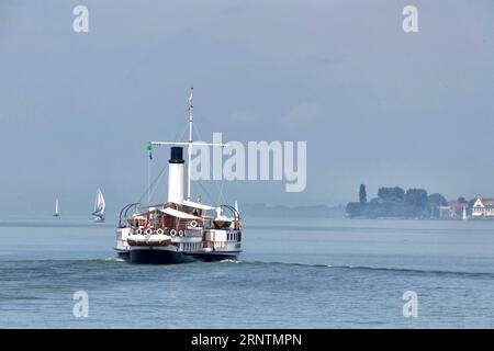 Historischer Raddampfer, Dampfschiff Hohentwiel am Bodensee, Lindau, Bayern, Deutschland Stockfoto