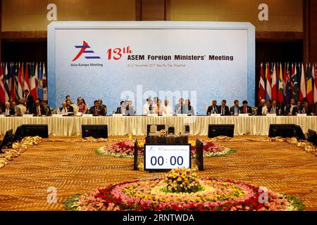 (171120) -- NAY PYI TAW, 20. November 2017 -- Teilnehmer nehmen am 13. Außenministertreffen des Asien-Europa-Treffens (ASEM) am 20. November 2017 in Nay Pyi Taw, Myanmar, Teil. ) (rh) MYANMAR-NAY PYI TAW-ASEM FMM 13 UxAung PUBLICATIONxNOTxINxCHN Stockfoto