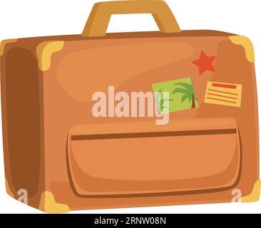 Reisetasche mit Aufklebern. Symbol für Reisegepäck in einem Cartoon Stock Vektor