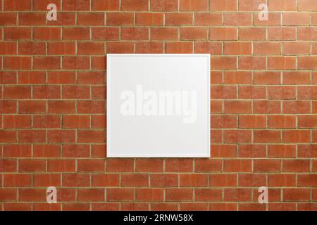 Minimalistisches, quadratisches Poster oder Fotorahmen-Mockup in Ziegelwand. 3D-Rendering. Stockfoto