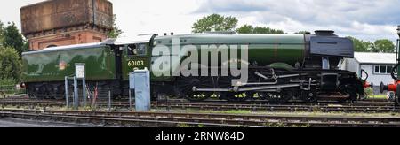 FLYING SCOTSMAN 60103 Dampflokomotive. LNER-Lokomotive der Baureihe A3 „Pacific“ aus dem Jahr 1923. HUNDERTJÄHRIGER Besuch der Bluebell Railway in Sussex. Stockfoto