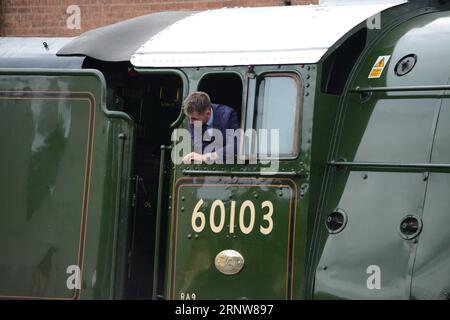 FLYING SCOTSMAN 60103 Dampflokomotive. LNER-Lokomotive der Baureihe A3 „Pacific“ aus dem Jahr 1923. HUNDERTJÄHRIGER Besuch der Bluebell Railway in Sussex. Stockfoto