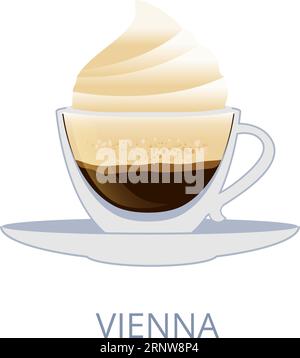 Wiener Kaffeetasse. Süßes Heißgetränk mit Schlagsahne Stock Vektor