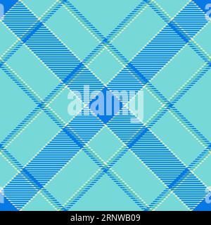 Muster aus textilem Karomuster mit Tartan-Textur und nahtlosem Vektor-Hintergrundmuster in Blau- und Cyanfarben. Stock Vektor