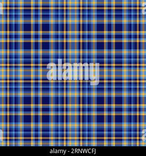 Textiler Hintergrundcheck aus Tartan mit einem karierten nahtlosen Vektor aus Stoff in Blau und Bernstein. Stock Vektor