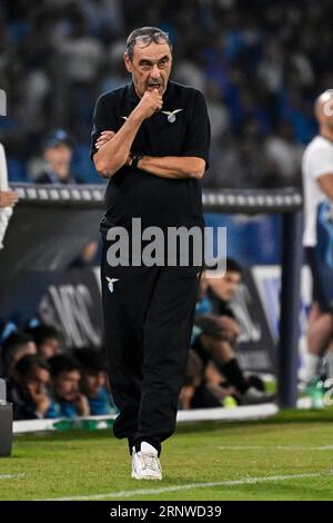 Neapel, Italien. September 2023. Maurizio Sarri Cheftrainer der SS Lazio während des Fußballspiels der Serie A zwischen SSC Napoli und SS Lazio im Diego Armando Maradona Stadion in Neapel (Italien), 2. September 2023. Quelle: Insidefoto di andrea staccioli/Alamy Live News Stockfoto