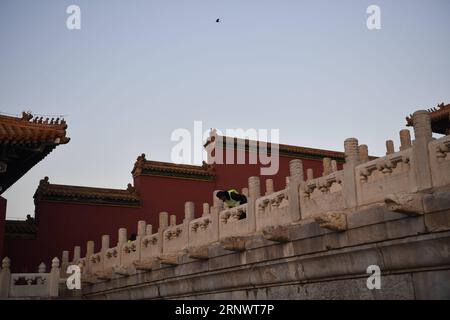 (171231) -- PEKING, 31. Dezember 2017 -- Ein Mitarbeiter checkt vor einer Halle im Palastmuseum in Peking, Hauptstadt von China, 31. Dezember 2017. Im Jahr 2017 erhielt das Palastmuseum insgesamt 16.699.538 Besuche. ) (zhs) CHINA-BEIJING-PALACE MUSEUM-TOURISM (CN) JinxLiangkuai PUBLICATIONxNOTxINxCHN Stockfoto