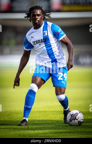 Barrows Junior Tiensia während des Spiels der Sky Bet League 2 zwischen Harrogate Town und Barrow in der Wetherby Road, Harrogate am Samstag, den 2. September 2023. (Foto: Mark Fletcher | MI News) Credit: MI News & Sport /Alamy Live News Stockfoto