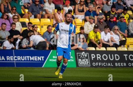 Barrows Dom Telford während des Spiels der Sky Bet League 2 zwischen Harrogate Town und Barrow in der Wetherby Road, Harrogate am Samstag, den 2. September 2023. (Foto: Mark Fletcher | MI News) Credit: MI News & Sport /Alamy Live News Stockfoto