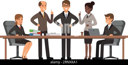 Ein vielfältiges Business-Team sitzt gemeinsam am Konferenztisch Stock Vektor